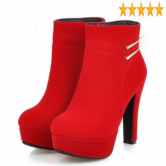 Platform Super Comfort High Heel Metal Design Sexy Stage Show Women Ankle Boots Red Black Classic Winter Female Footwear Shoes Dsers