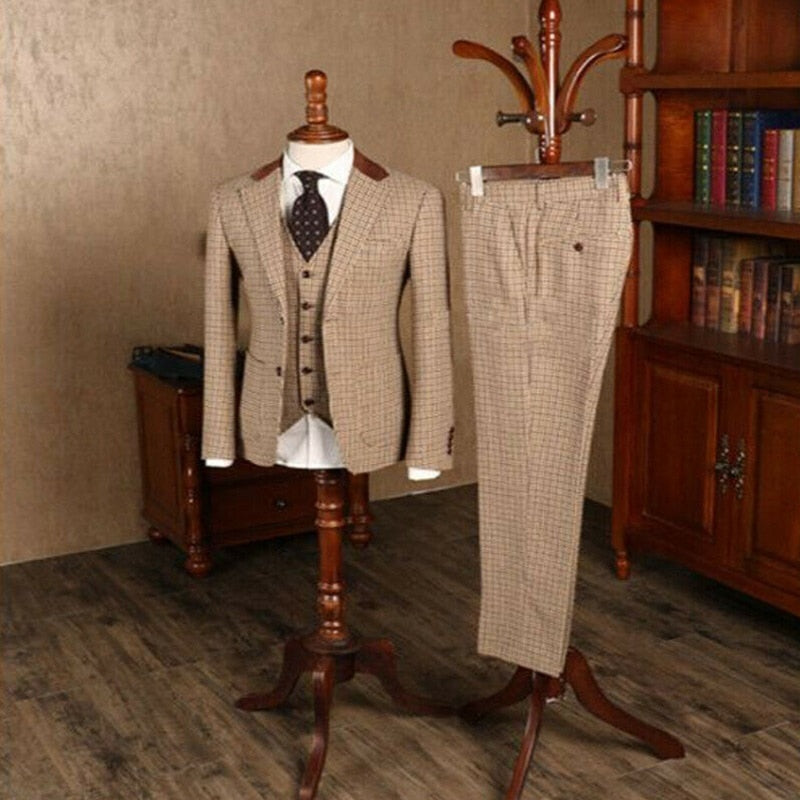 Men's 3 Piece Slim Fit Tweed Suit Dsers