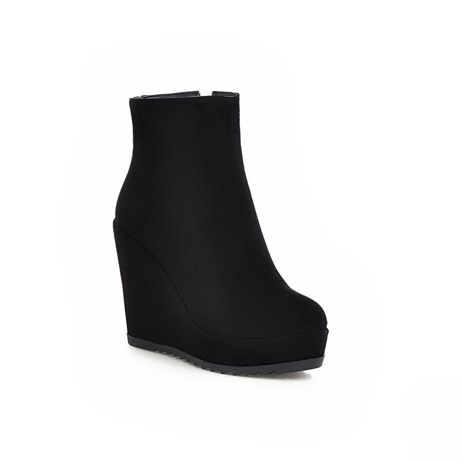 Platform Round Toed Wedge Heel Boots nihaodropshipping