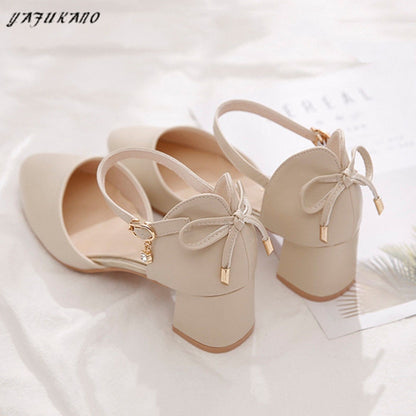 Women's Low Heel Dress Shoes with Thin Bow Strap Dsers