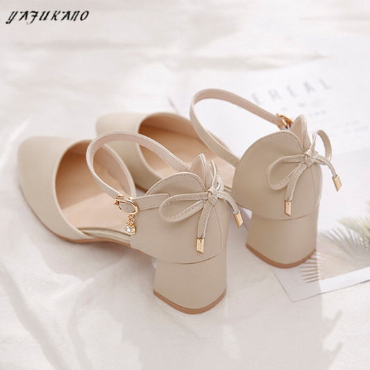 Women's Low Heel Dress Shoes with Thin Bow Strap Dsers