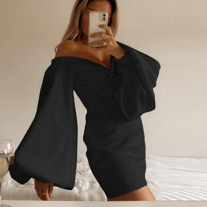 Women's Low Cut Puff Sleeve Mini Dress Dsers