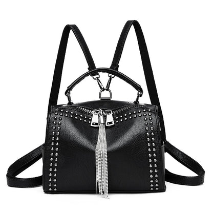 Women's Small Punk Theme Shoulder Bag with Rivets and Tassel Dsers