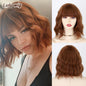 Short Bob Synthetic Wigs for Women Short Wavy Wigs with Bangs Wavy Bob Wig Wine Red Wig Heat Resistant Fiber Cosplay hair