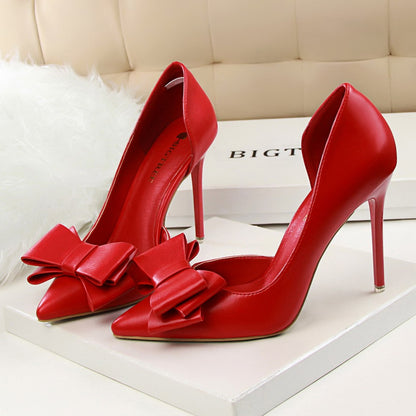 Women's Narrow Toed Bow Stilettos with Open Side Dsers