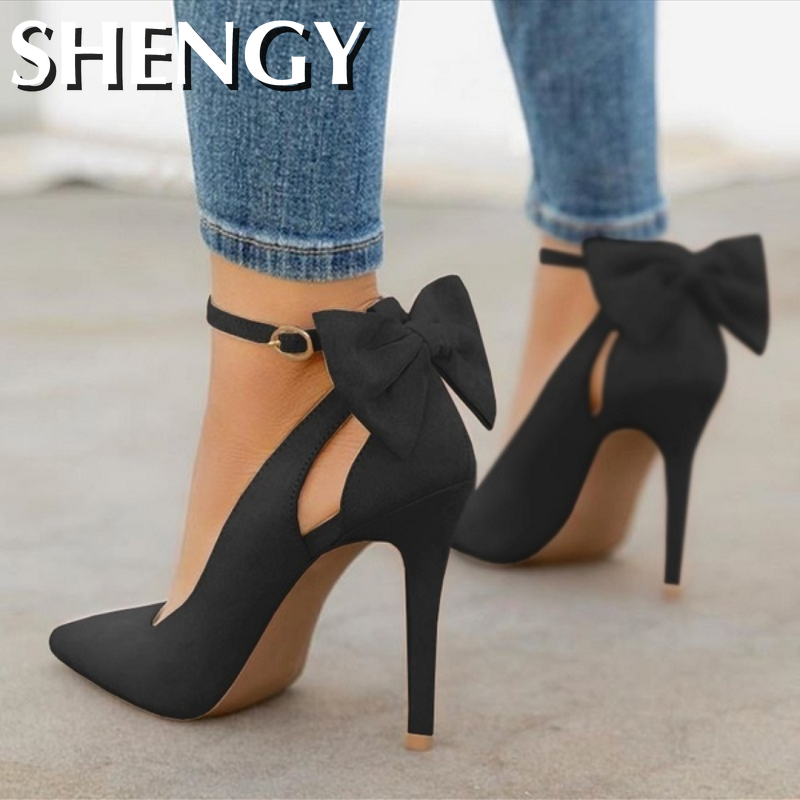 SHY Women's Pointed Toe Stilettos with Bow Straps Dsers