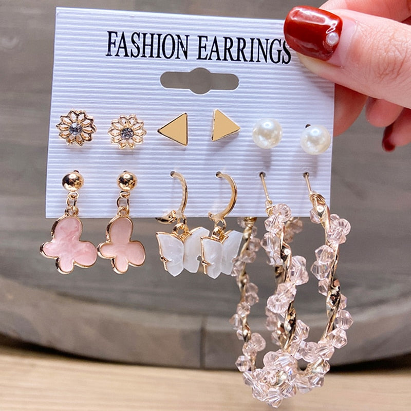 Women's Geometric Hoop and Dangle Variety Earring Sets Dsers