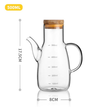 Transparent Glass Oil Bottle with Handle Scale Heat-Resistant High Borosilicate Kitchen Supplies Soy Sauce Vinegar Container Dsers