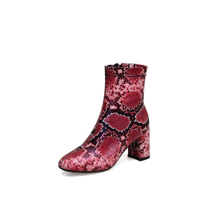 Women's Snake Pattern Zipper Ankle Boots Dsers