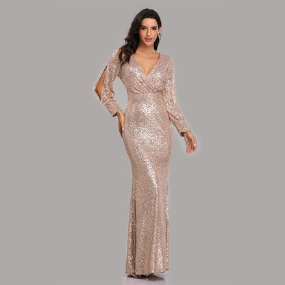 Women's Long Sequined Evening Gown Dsers