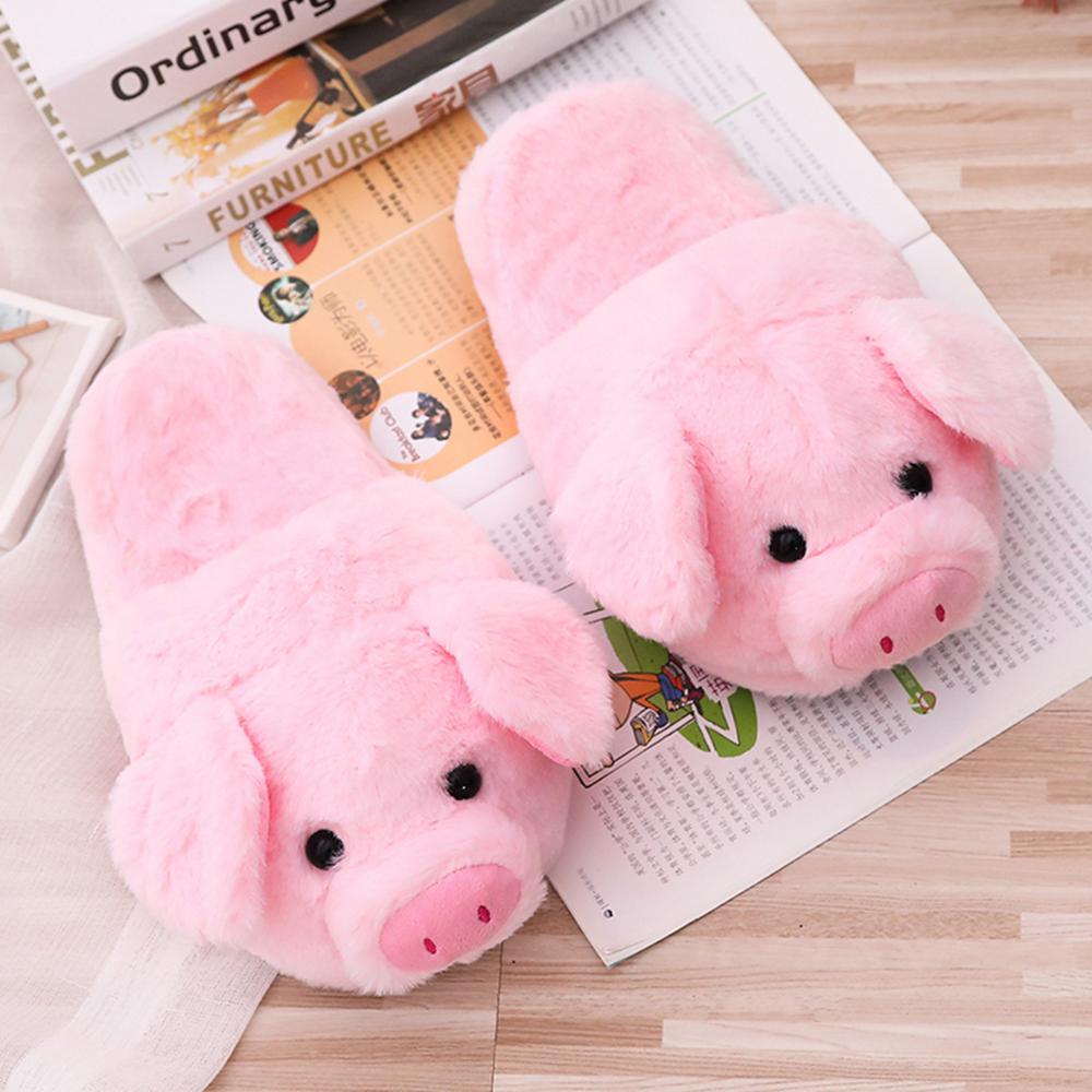 Women's Fuzzy Pink Piggy Themed Slippers Dsers