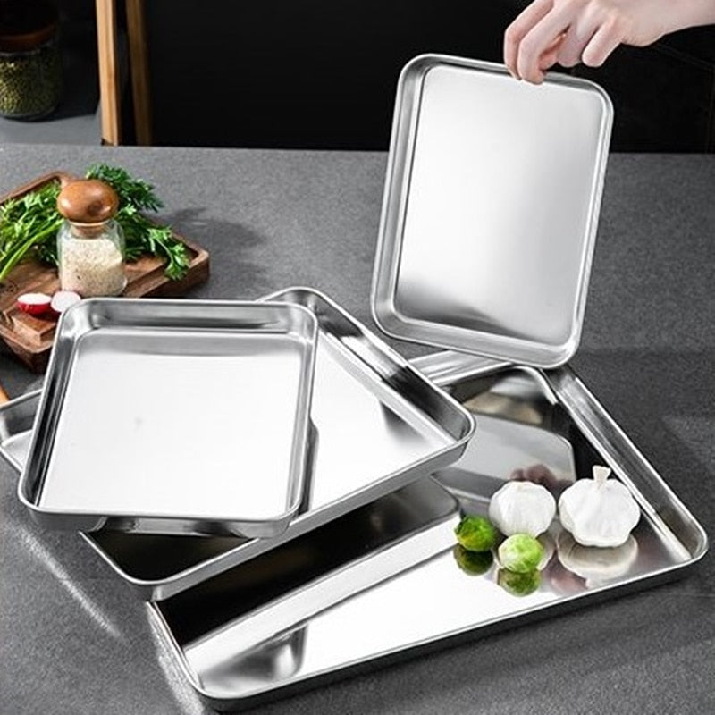 Rectangle Steamed Sausage Noodles Storage Trays Stainless Steel Fruit Dish Restaurant Hotel Kitchen Pastry Food Baking Plates Dsers