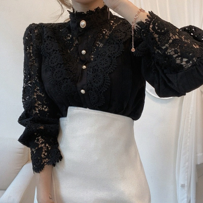 Women's Lace Blouse with Petal Sleeve Pattern Dsers