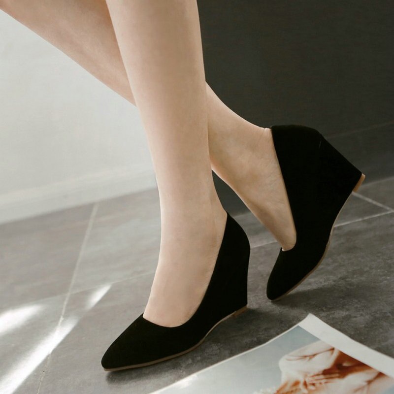 Women's Suede Pointed Toe Wedge Heels Dsers