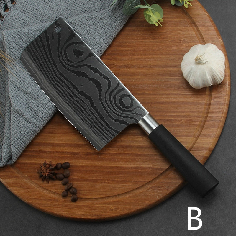 Professional Chef Knife Set Damascus Laser Pattern Meat Chopping Slicing Vegetable Cutter Cleaver Kitchen Knives Stainless Steel Dsers