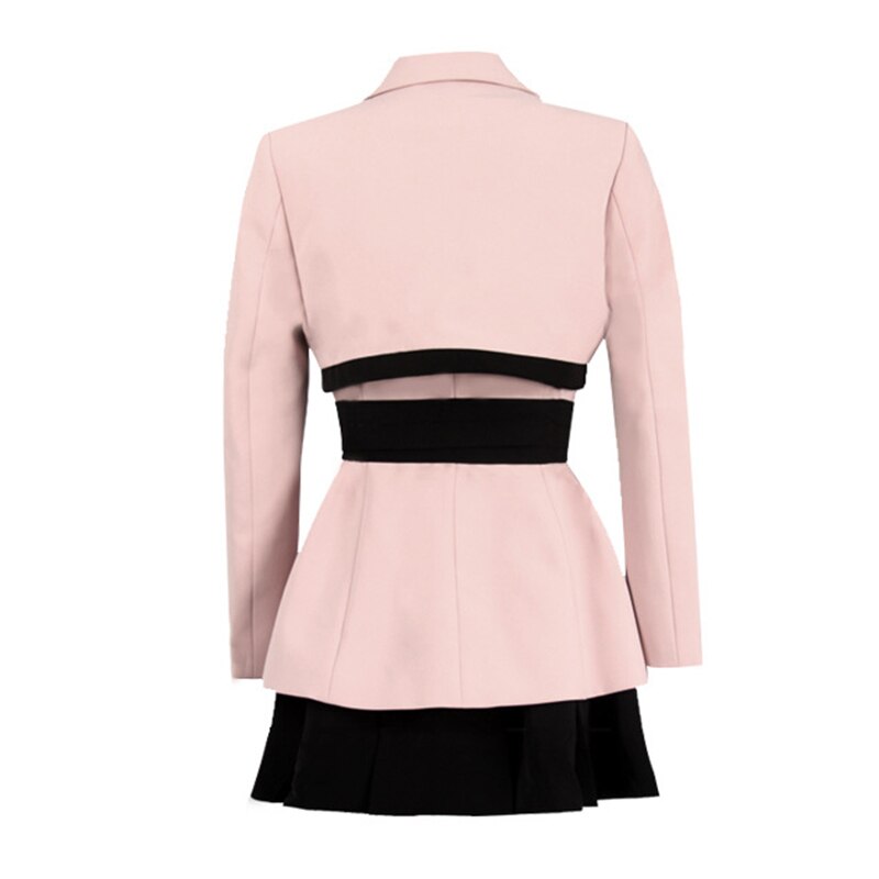 TWOTWINSTYLE Casual Pink Two Piece Set Women Notched Long Sleeve Lace Up Blazer High Waist Mini Skirt Slim Women's Suit 2021 New Dsers