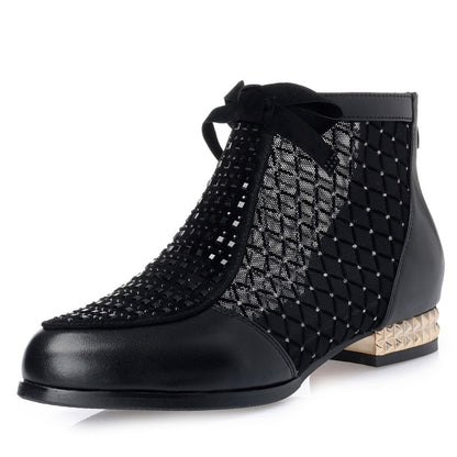 Women's Mesh Ankle Boots with Low Heel and Bow Dsers