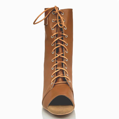 Women's PU Leather Open toe Lace Up Boots Dsers