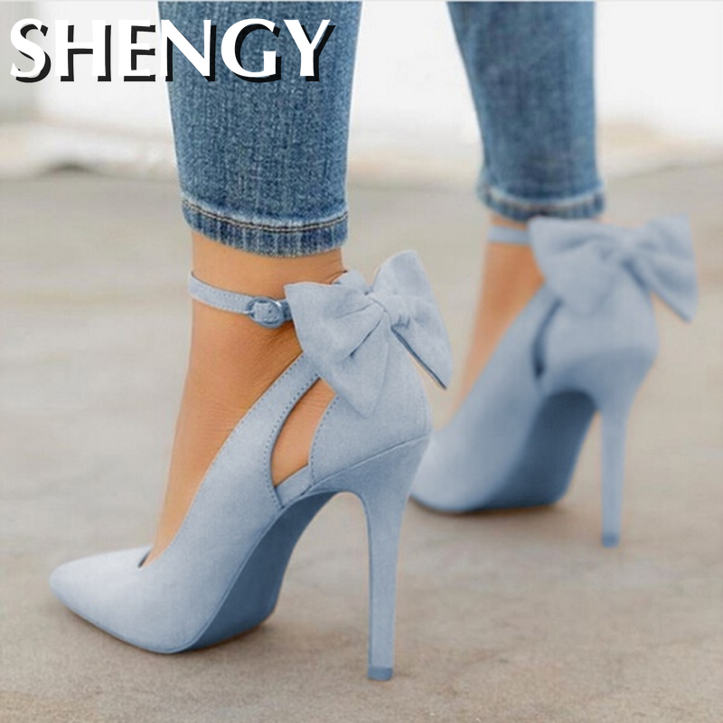 SHY Women's Pointed Toe Stilettos with Bow Straps Dsers