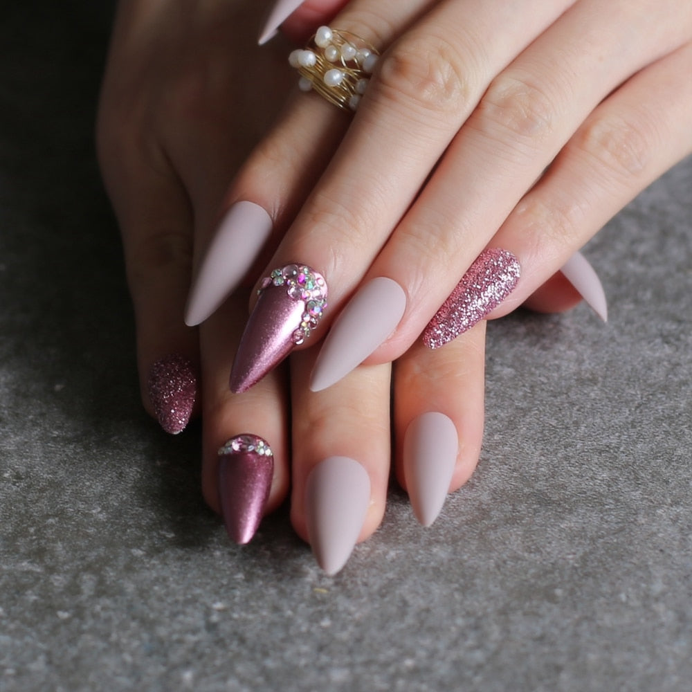 Women's Stiletto Press On Nails with Gems and Glitter Dsers