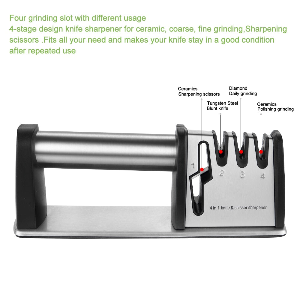 Professional Knife Sharpener 4 Stages Kitchen Sharpening Stone Grinder scissors knives Whetstone Diamond Ceramic Sharpener Tool Dsers