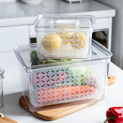 Refrigerator Food Storage Containers With Drainer Kitchen Vegetable Fruit Fresh Storage Box With Lid Fridge Stackable Organizer Dsers