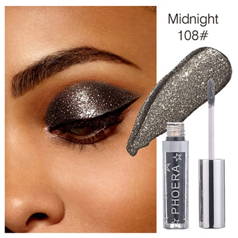 PHOERA Liquid Eyeshadow Eye Liner Pen Metallic Diamond Shiny Eyeshadow Palette Shimmer Pigmented Long lasting Cosmetic Makeup