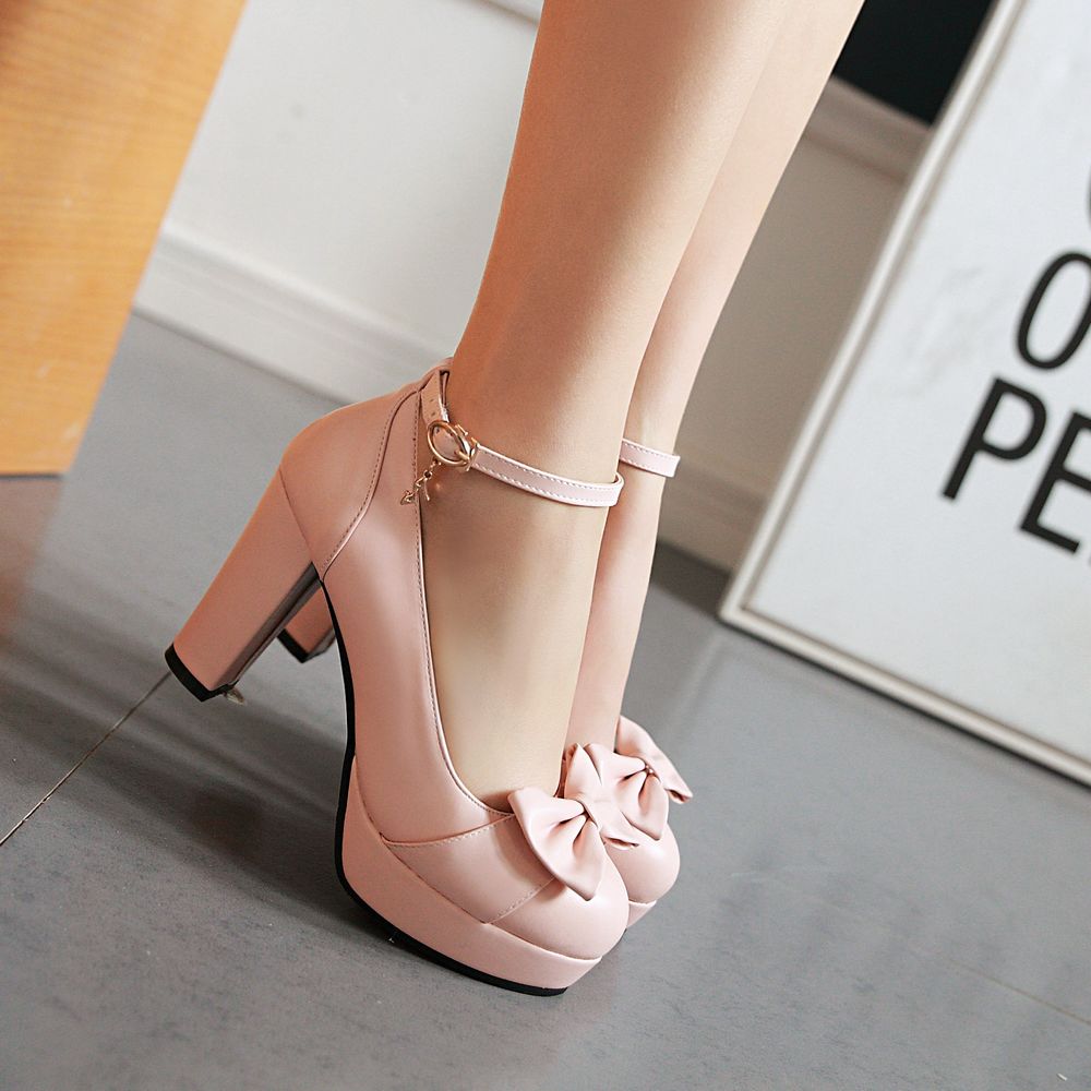 Women's Bow Round Toe High Heels with Straps Dsers