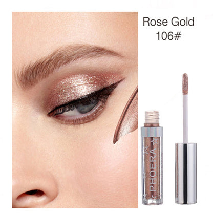 PHOERA Liquid Eyeshadow Eye Liner Pen Metallic Diamond Shiny Eyeshadow Palette Shimmer Pigmented Long lasting Cosmetic Makeup