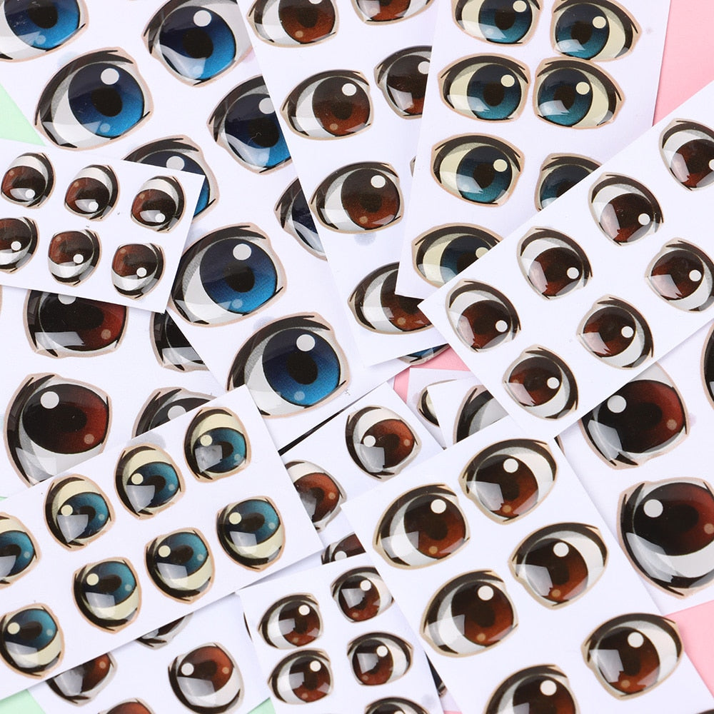 10 Pair Cartoon Crystal Eyes Stickers For Boy Girl Doll Eyes Accessories Anime Figurine Doll Face Organ Paster Eye Chips Paper