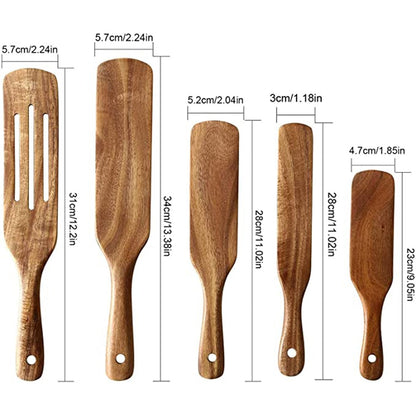 Wooden Kitchen Utensil Set, Acacia Spurtle Kitchen Sets Non-Stick Wooden Cooking Utensils Spatula Slotted Spurtle Spatula Sets Dsers