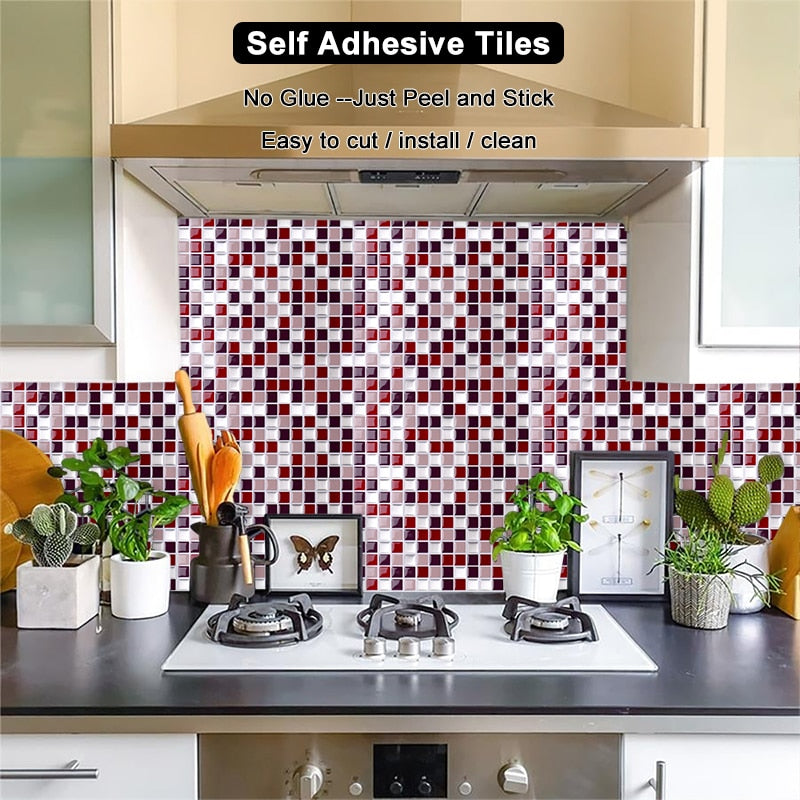 Self Adhesive Mosaic Tile Wall decal Sticker DIY Kitchen Bathroom Home Decor Vinyl Dsers