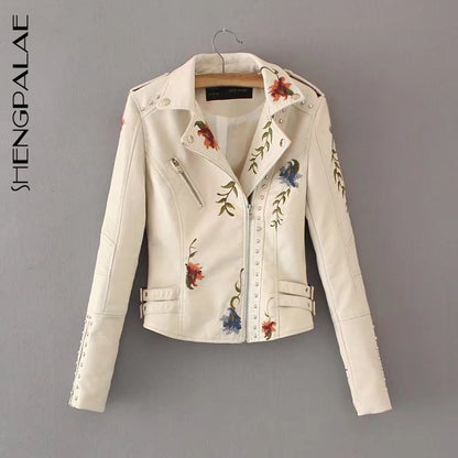 Women's Embroidered PU Leather Jacket Dsers