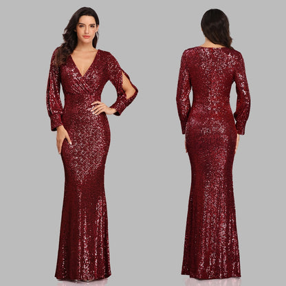 Women's Long Sequined Evening Gown Dsers