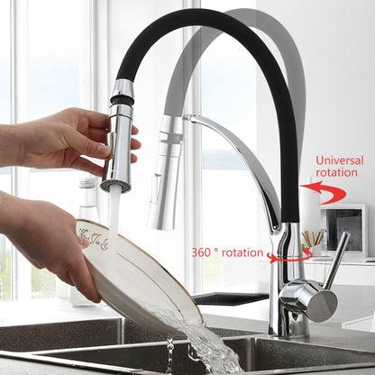 Pull Down Kitchen Faucet Gold Hot and Cold Water Crane Mixer Deck Mounted Kitchen Sink Faucets with Rubber Design ELK909G Dsers