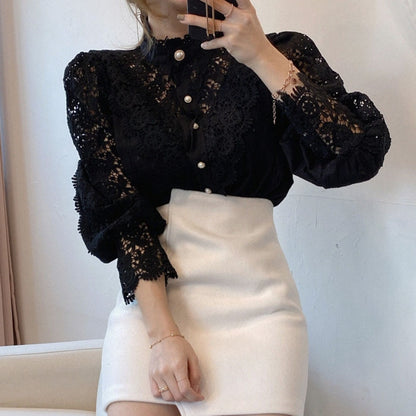 Women's Lace Blouse with Petal Sleeve Pattern Dsers