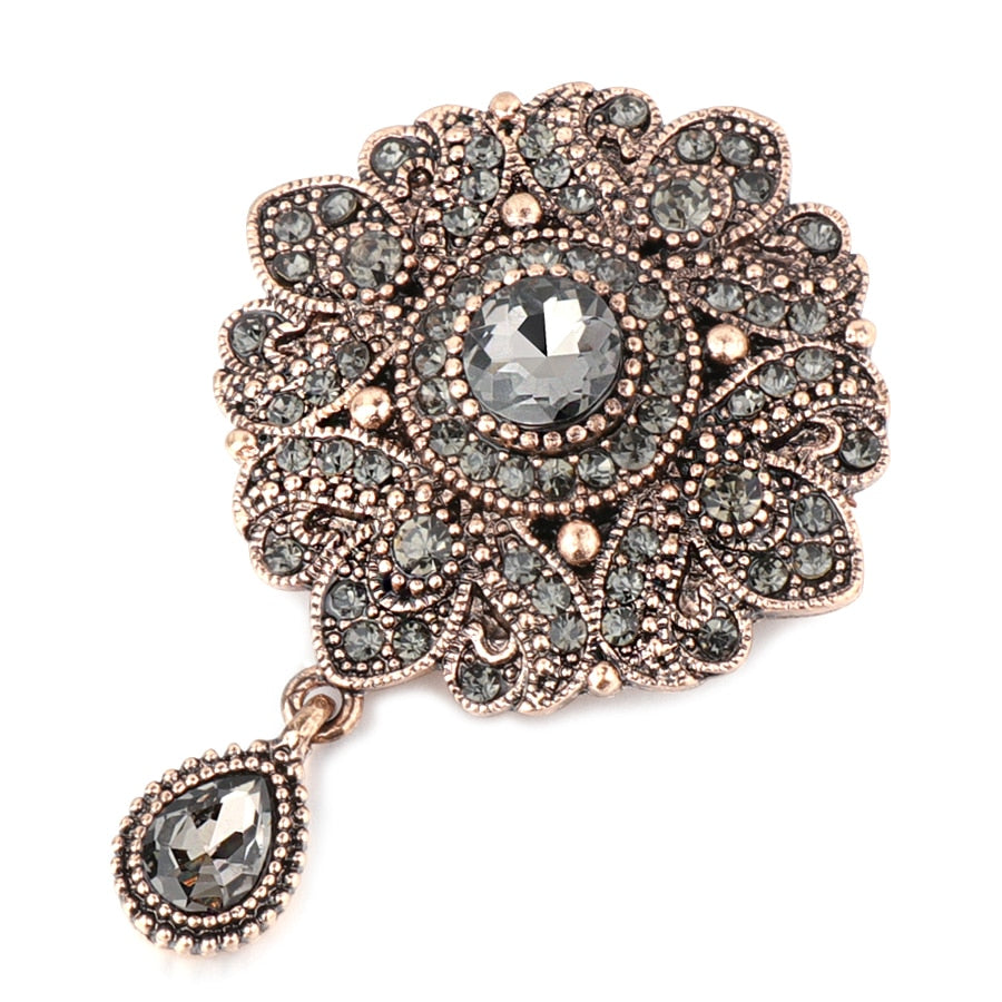 Vintage Gray Crystal Flower Turkish Brooch Dsers