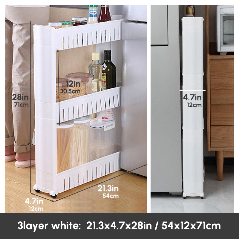 Mobile Storage Shelf Interspace Gap Shelf Kitchen Storage Shelf Bathroom Storage Rack Fridge Side Seam Finishing Rack Dsers