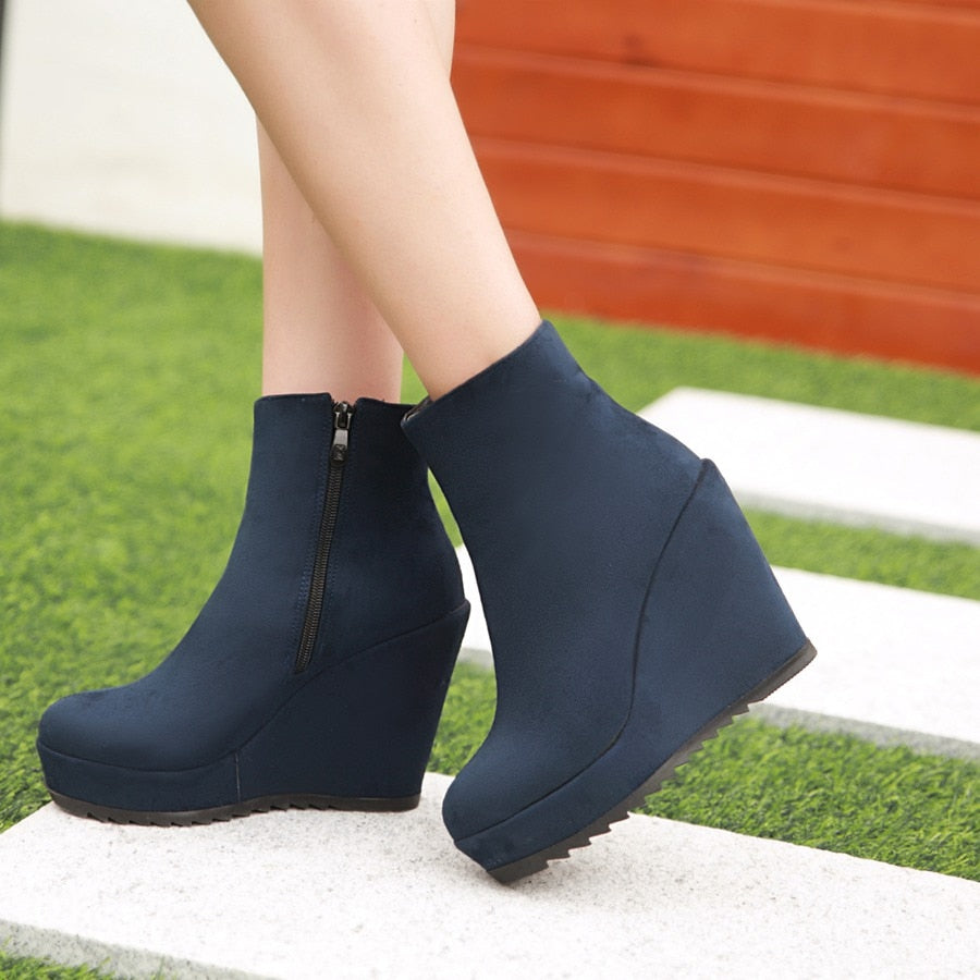 Platform Round Toed Wedge Heel Boots nihaodropshipping