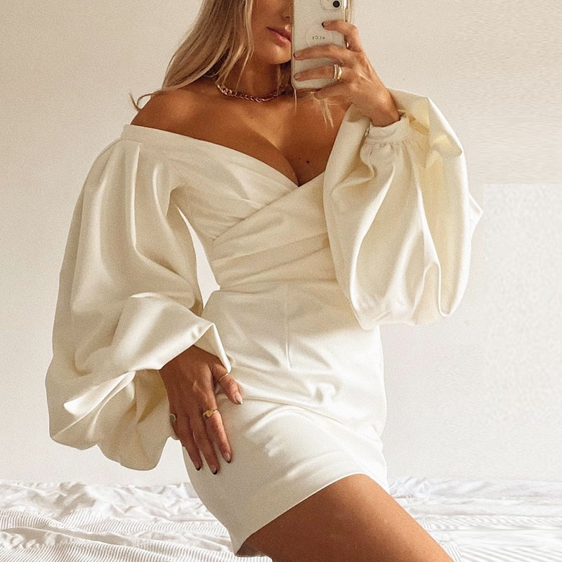 Women's Low Cut Puff Sleeve Mini Dress Dsers