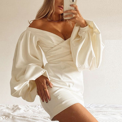 Women's Low Cut Puff Sleeve Mini Dress Dsers