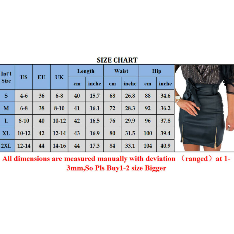 Women's PU Leather Zipper Skirt with Waist Tie Dsers