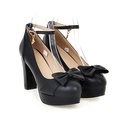 Women's Bow Round Toe High Heels with Straps Dsers