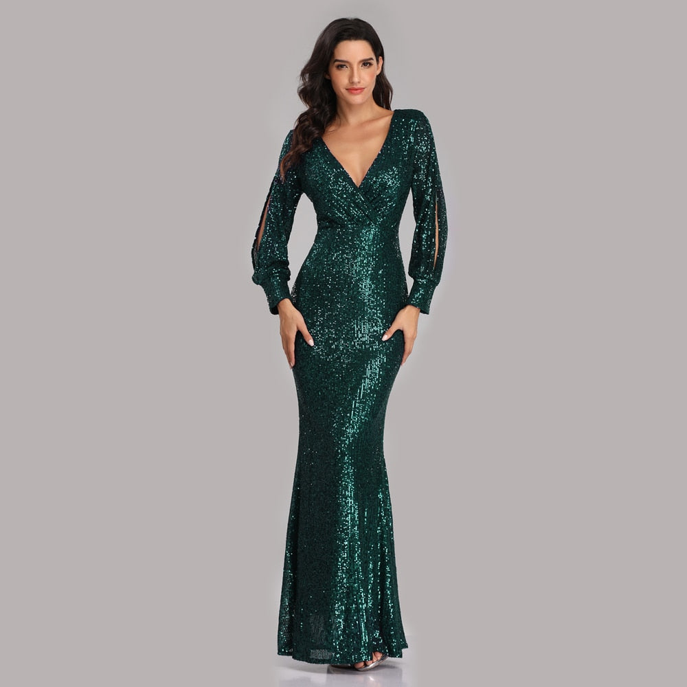 Women's Long Sequined Evening Gown Dsers