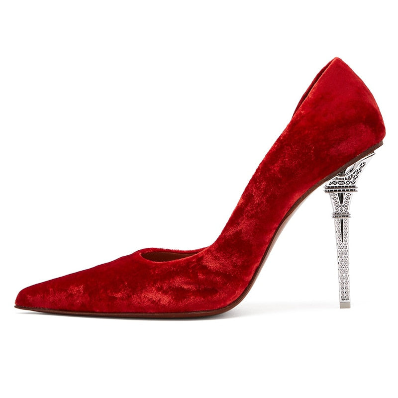 Women's Suede Stilettos with Eiffel Tower Heel Dsers