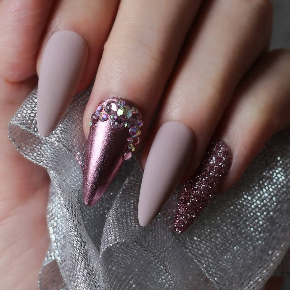 Women's Stiletto Press On Nails with Gems and Glitter Dsers