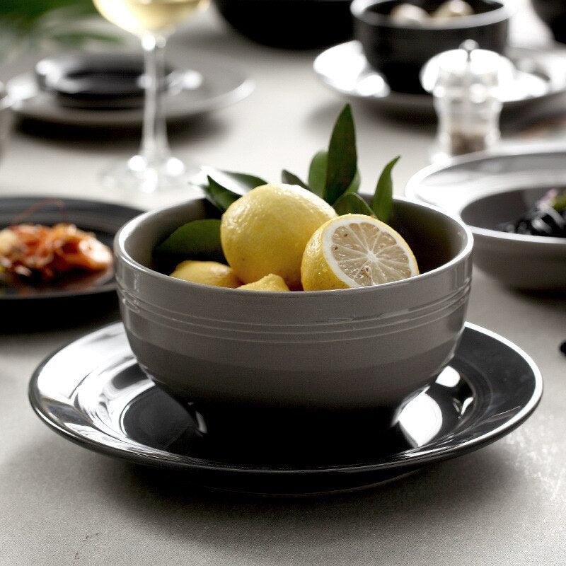 Nordic Grey Ceramic Plate Set Household Simple Dishes And Plates Eco Friendly Tableware Dinner Rice Bowls Kitchen Accessories Dsers