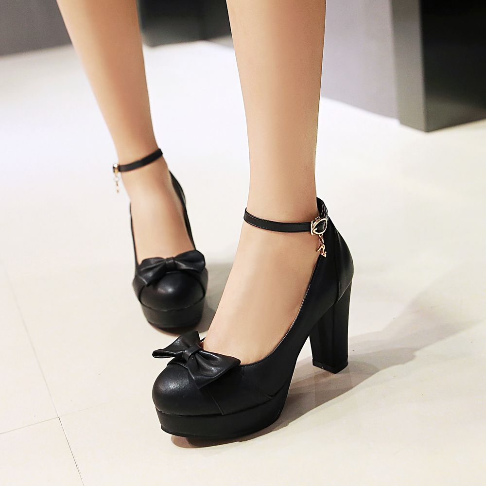 Women's Bow Round Toe High Heels with Straps Dsers