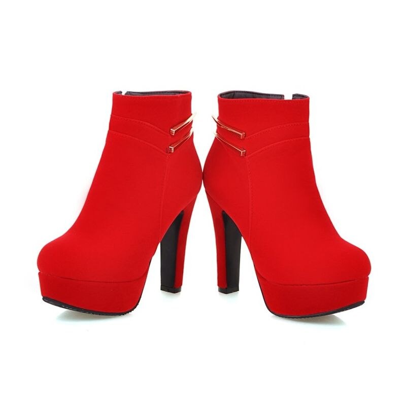 Platform Super Comfort High Heel Metal Design Sexy Stage Show Women Ankle Boots Red Black Classic Winter Female Footwear Shoes Dsers