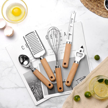 Wooden Handle Small Kitchenware Stainless Steel  Opener Baking Pizza Skin-Peeler Cheese Knife  Kitchenware Set Dsers